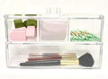 Square Acrylic Cotton Ball Pads Gauze Swab Holder Organizer Q-tip Dispenser Storage Canister Bathroom Container Flossers Box Case (9.3x3.7x5.1 in, 2 Tiers, 4 Partitions, Transparent)