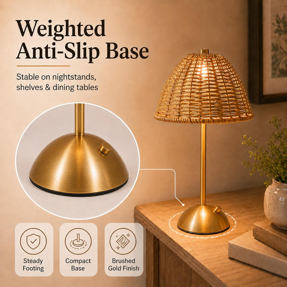 2 Pack Boho Rattan Table Lamp, Cordless Rechargeable Reading Night Light