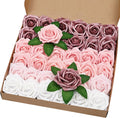 BLEUM CADE 36Pcs Artificial Flowers Fake Foam Roses with Stems for Wedding