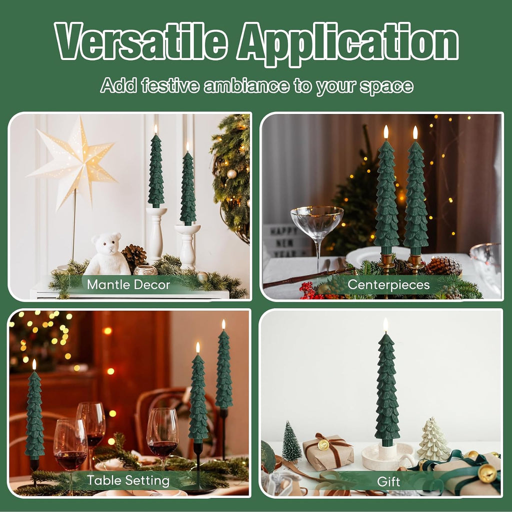 Eywamage Green Christmas Tree Flameless Taper Candles with Remote Set of 2