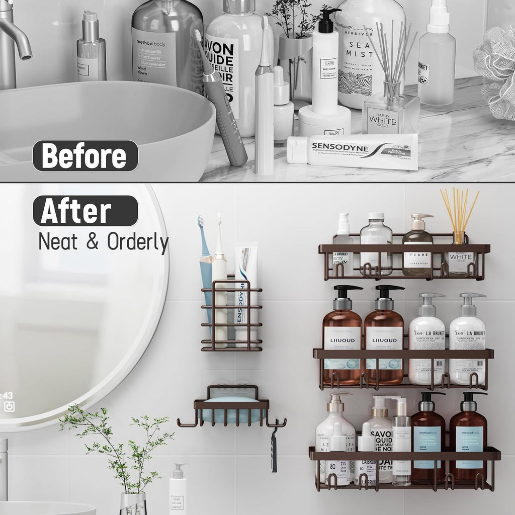 Liuoud 5 Pack Shower Caddy for Inside shower, Brown Bathroom Decor Set