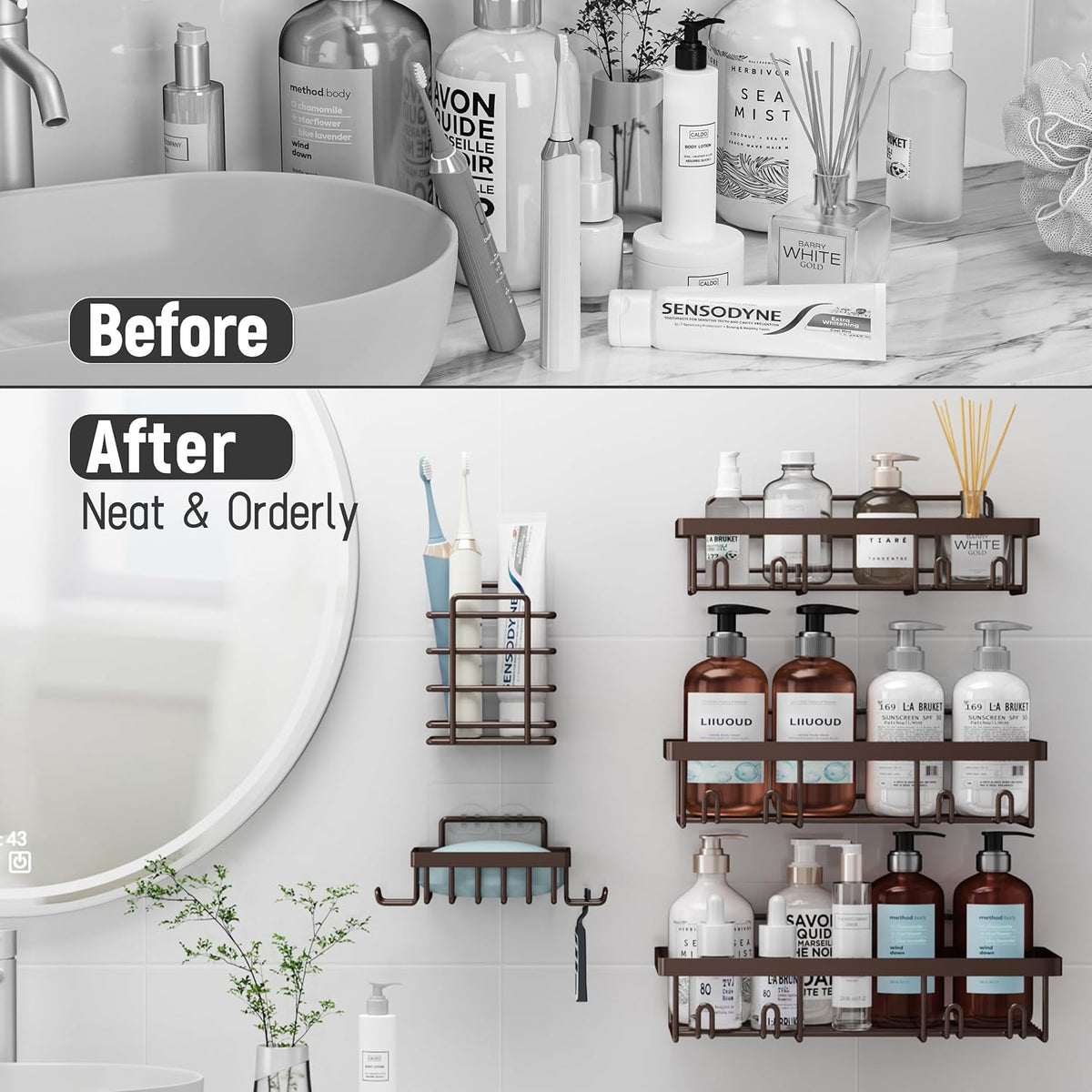 Liuoud 5 Pack Shower Caddy for Inside shower, Brown Bathroom Decor Set