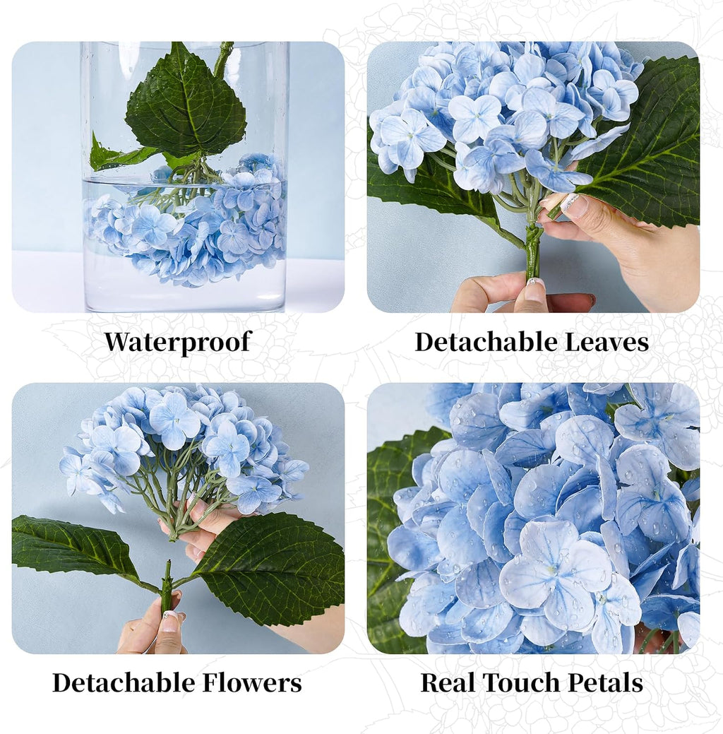4 Pcs Blue Hydrangea Artificial Flowers 21" Real Touch Latex Flower