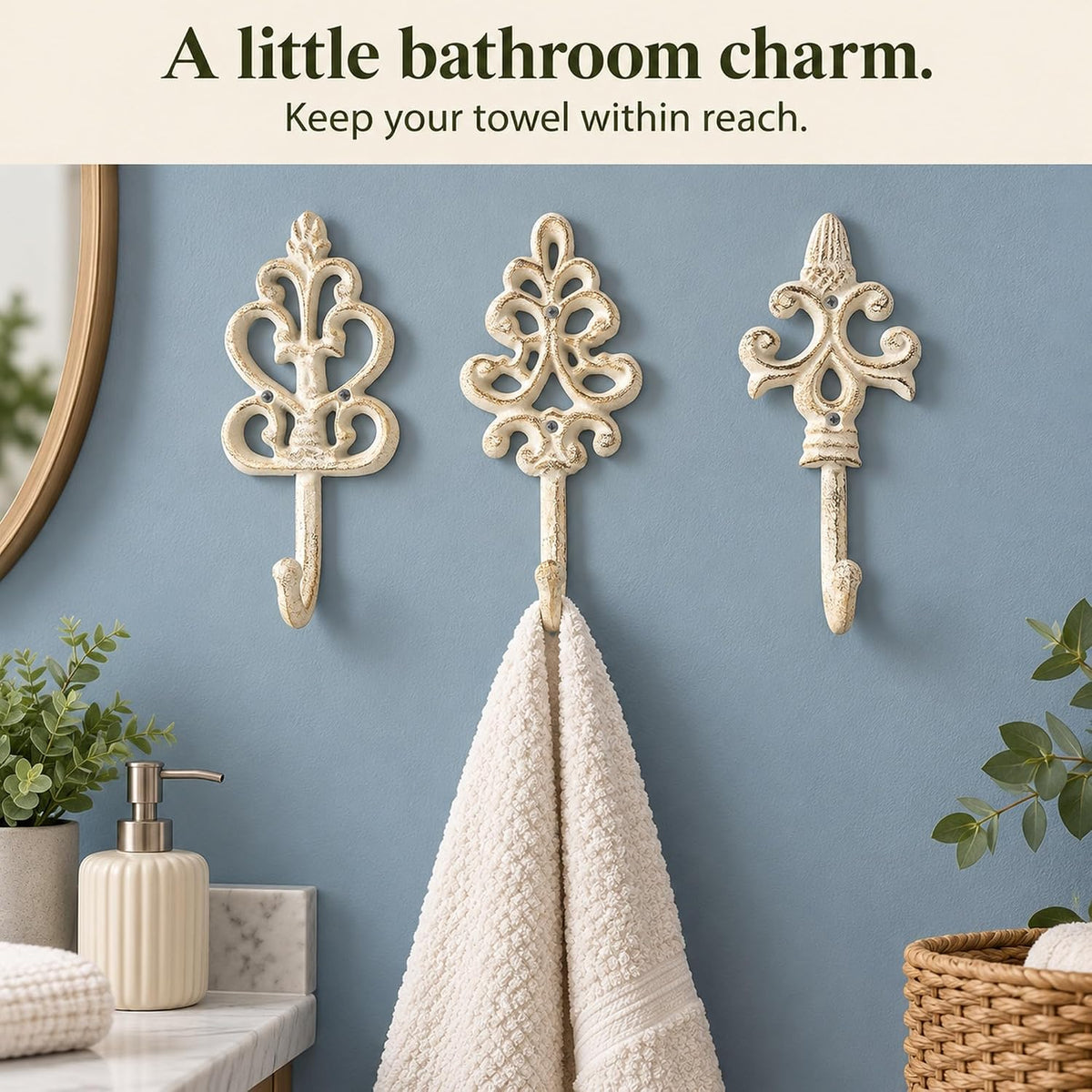 Comfify Rustic White Cast Iron Wall Hooks Set of 3 – Farmhouse Coat Hooks