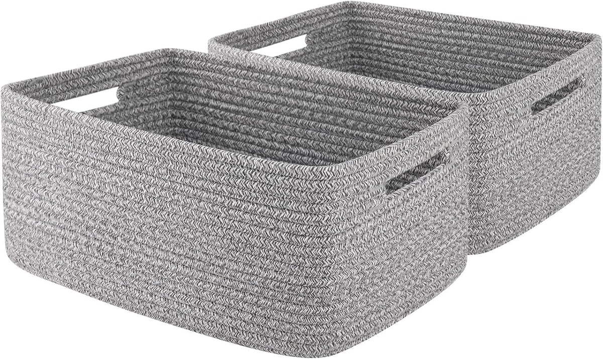 OIAHOMY Storage Basket for Shelves, Closet Cube Storage Bins Baskets for Clothes Blanket Towels, Baby Nursery, Toy Baskets Box, Woven Rope Basket, 15.75 * 11.81 * 7.09 IN, 2 Packs Grey