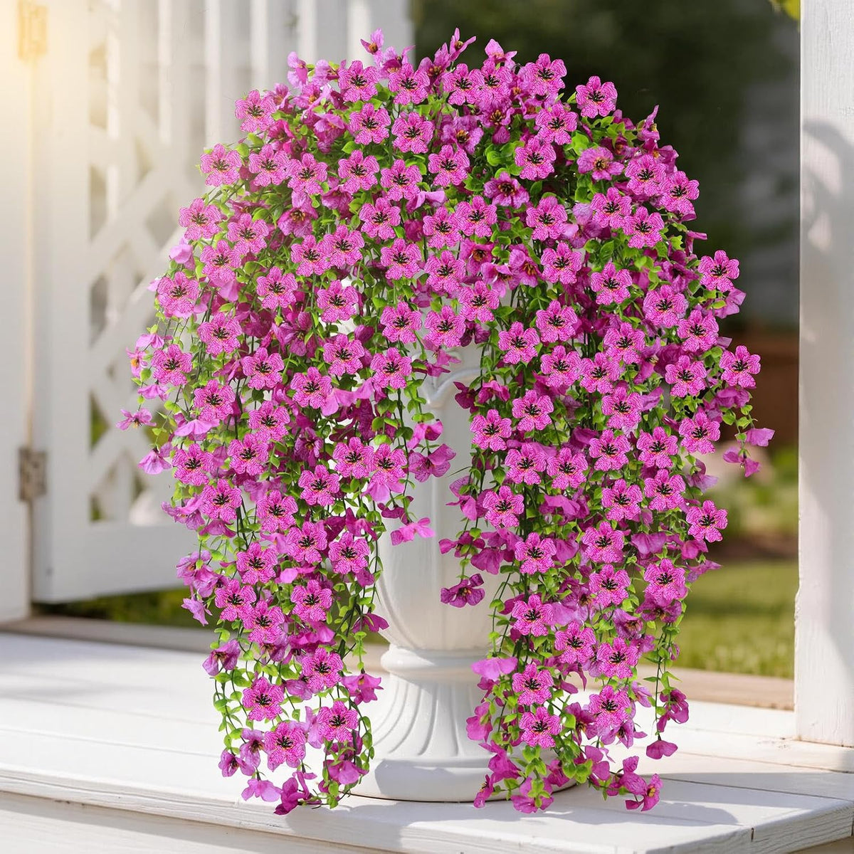 Artificial Hanging Flowers for Outdoors, 12PCS Faux Silk Artificial Flowers for Outdoors, UV Resistant Fake Flowers, No Fade Trailing Greenery, Decor for Home Porch Patio Balcony Garden Yard