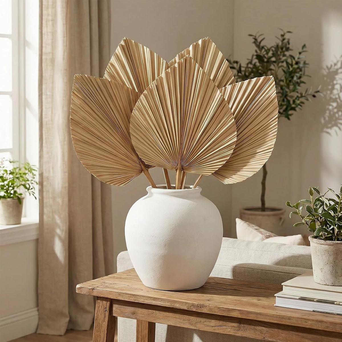 Novabright 24 Pcs Dried Palm Leaves Artificial 15.7" Large Boho Trimmed Spear Tropical Palm Leaves Fans for Boho Wedding Decor Hawaiian Luau Party Kitchen Farmhouse Table Flowers Arrangements