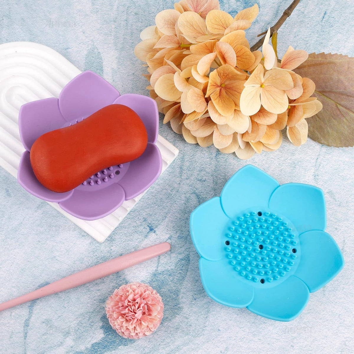AUEAR, 4 Pack Lotus Flower Shape Silicone Soap Dish Holder Stand for Bar