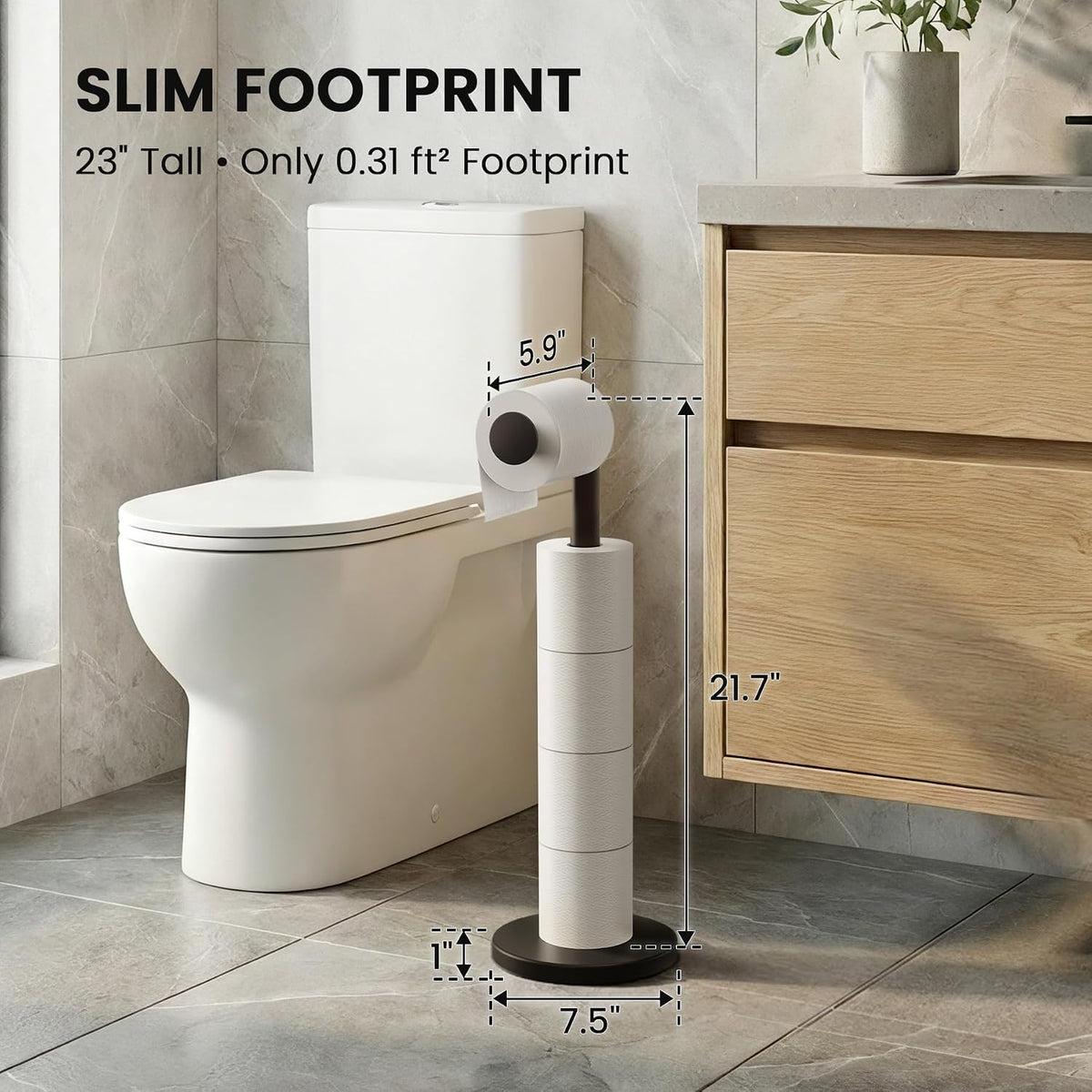 Cesun Free Standing Toilet Paper Holder Stand with Weighted Base, Black