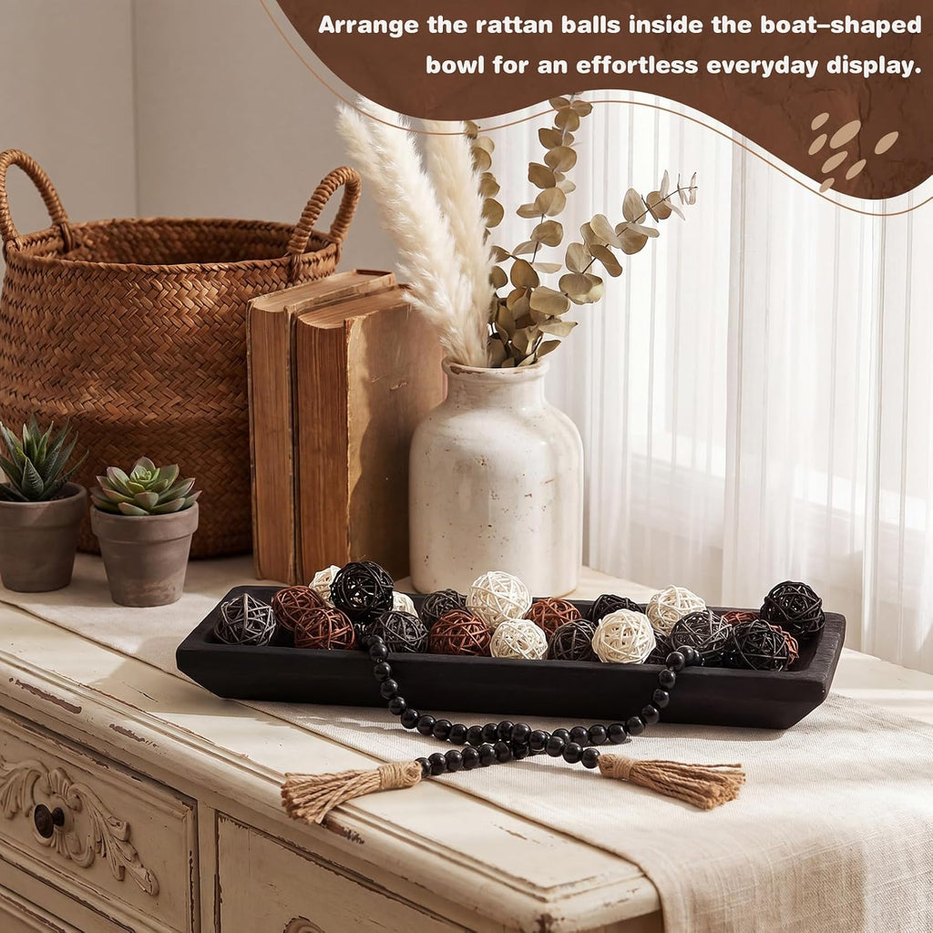 Mumufy Wooden Dough Bowls for Decor, Decorative Balls & Bead Strand, 20"