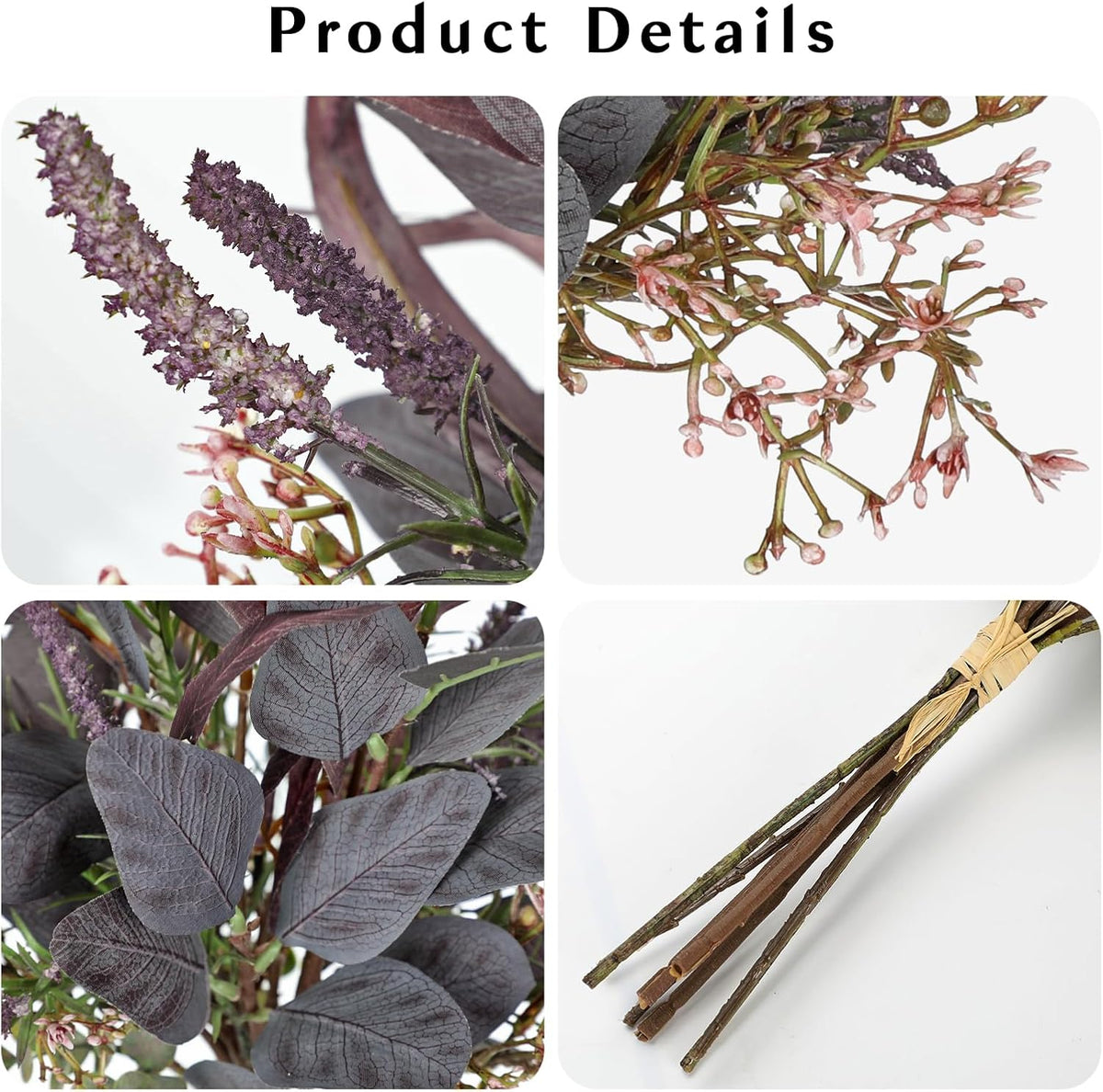 Briful Fall Artificial Eucalyptus Bouquet with Purple Sage Leaves – Autumn Faux Greenery Bush with Raffia Wrap for Farmhouse, Kitchen, Table, and Seasonal Home Décor