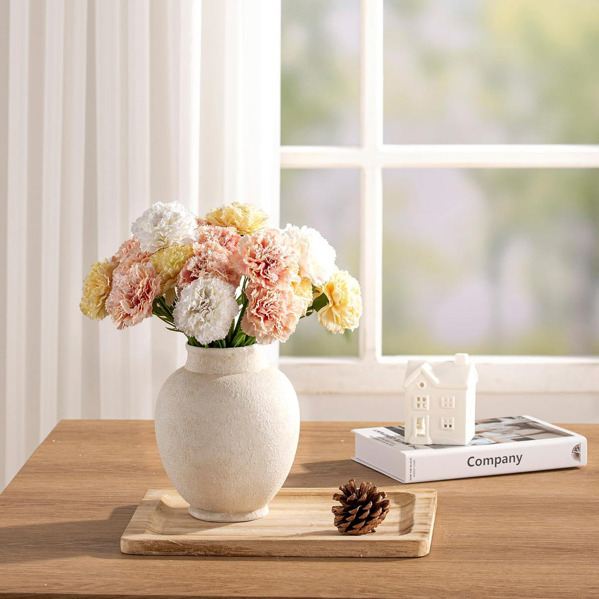 Ceramic Flower Vase, Flower Vase Rustic Farmhouse Decorative Vase Floral Pottery Vases for Home Decor Table Living Room Entryway Mantel Bookshelf Bedroom Bathroom Kitchen - 7.4" W