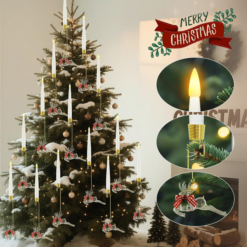 Christmas Tree Candles with Remote, 6 Pack Battery Operated Christmas Candles, LED Candlesticks for Xmas Tree Decoration, Flickering Flameless Candle for New Year Home Party Decor, Reindeer