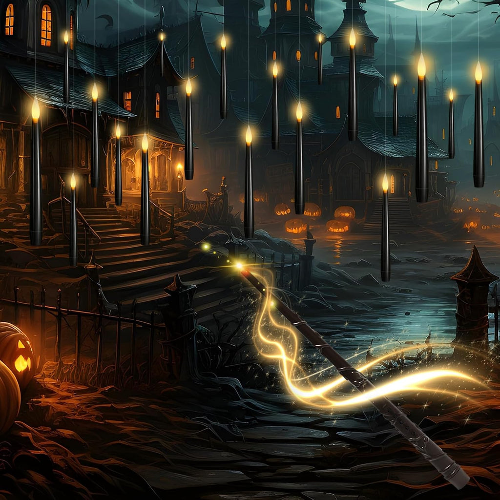 Black Floating Candles with Wand Remote, Hanging Halloween Decorations