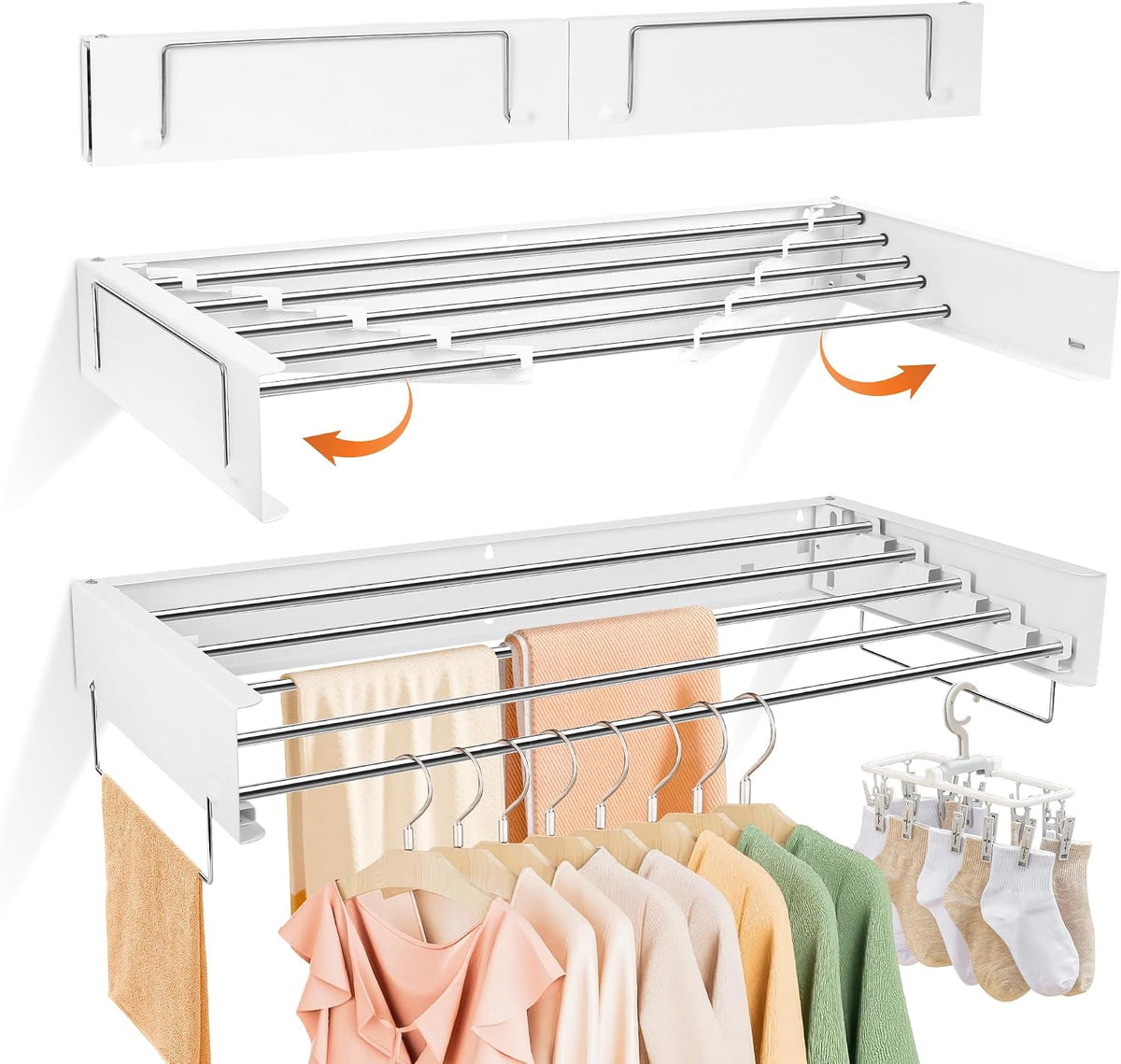 Wall Mount Drying Rack 32", 65LBS Retractable Clothes Rack, White