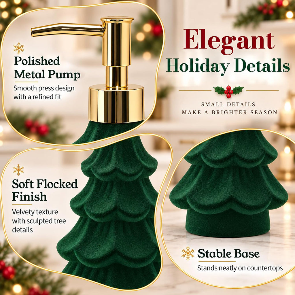 Christmas Soap Dispenser,Flocked Green Christmas Tree for Bathroom Kitchen