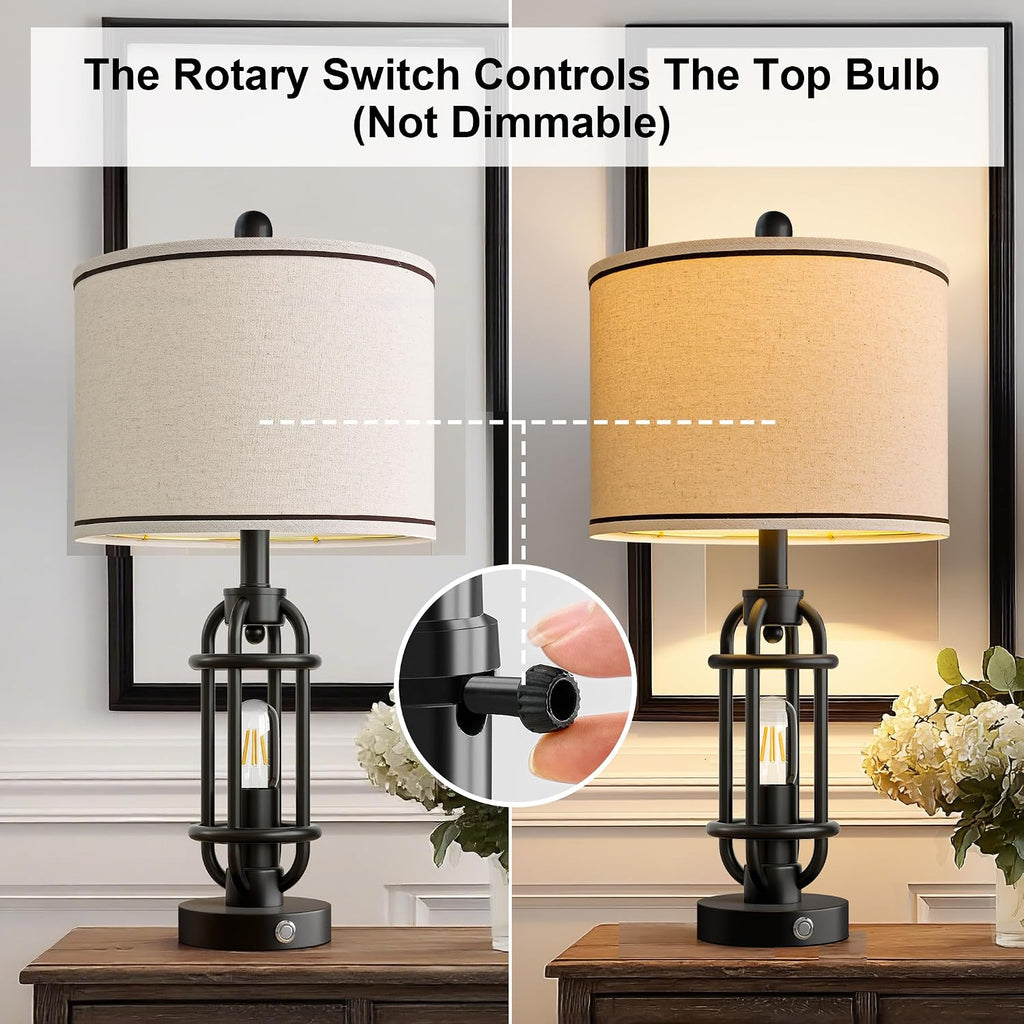 G-SAFAVA 24'' Table Lamps for Living Room Bedroom Industrial Touch Lamp with USB A+C Ports, Night Light Farmhouse Vintage Nightstand Bedside Lamps for Night Stands Metal Black, Bulbs Included