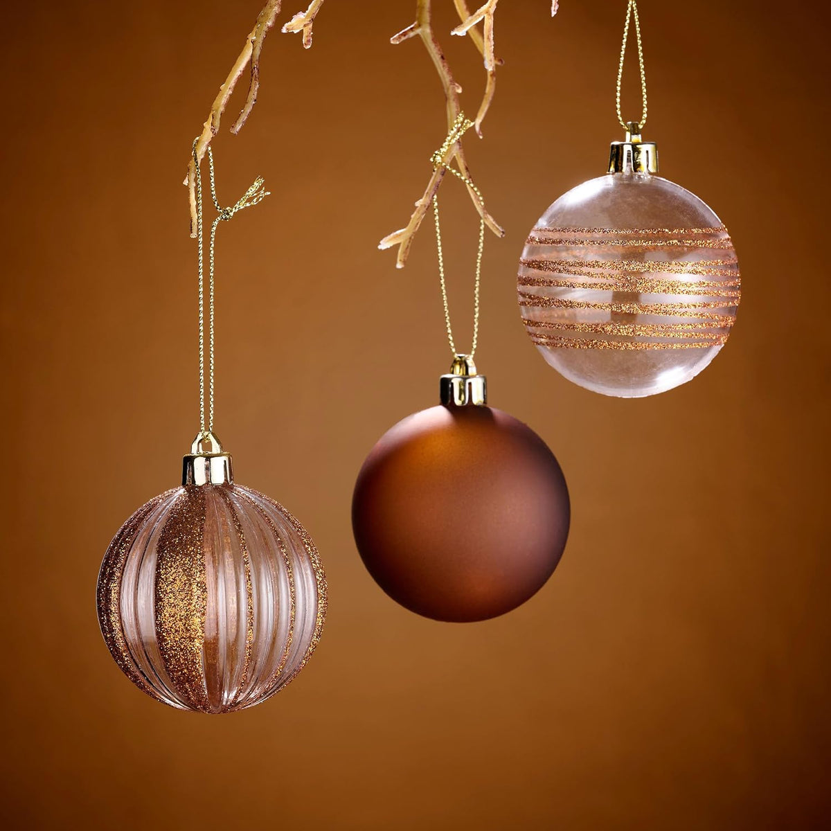 DecorbyHannah 100ct Copper Gold Christmas Ornaments Set Tree Decorations
