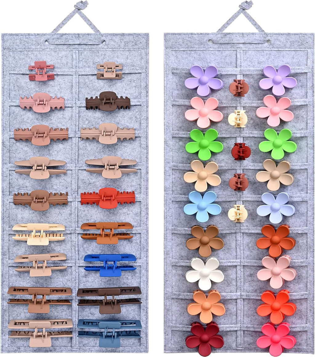 Lolalet Hair Claw Clip Organizer, 2 Pack Hanging Hair Clip Organizer Storage for Women Girl, Wall-Mounted Hair Claw Clip Holder Organizer, Claw Clip Storage Display for Wall Door Closet -Grey