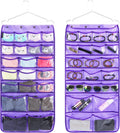 Dual Sided Hanging Organizer for Jewelry Makeup Storage Closet Organizers for Bows Socks Underwear with 42 Clear Pockets (PURPLE)