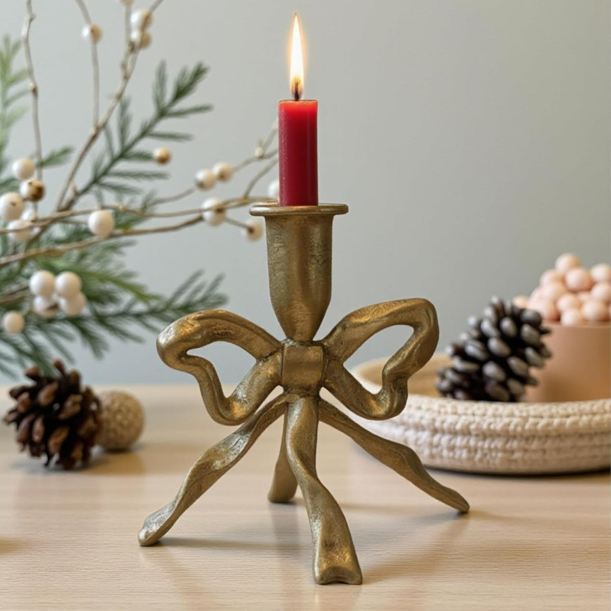 Bow Candle Holder, Bow Metal Taper Candle Holder 5" H x 4.81 W, Gold, Black, Decorative Candle Holders for Centerpiece, Table, Wedding (Gold)