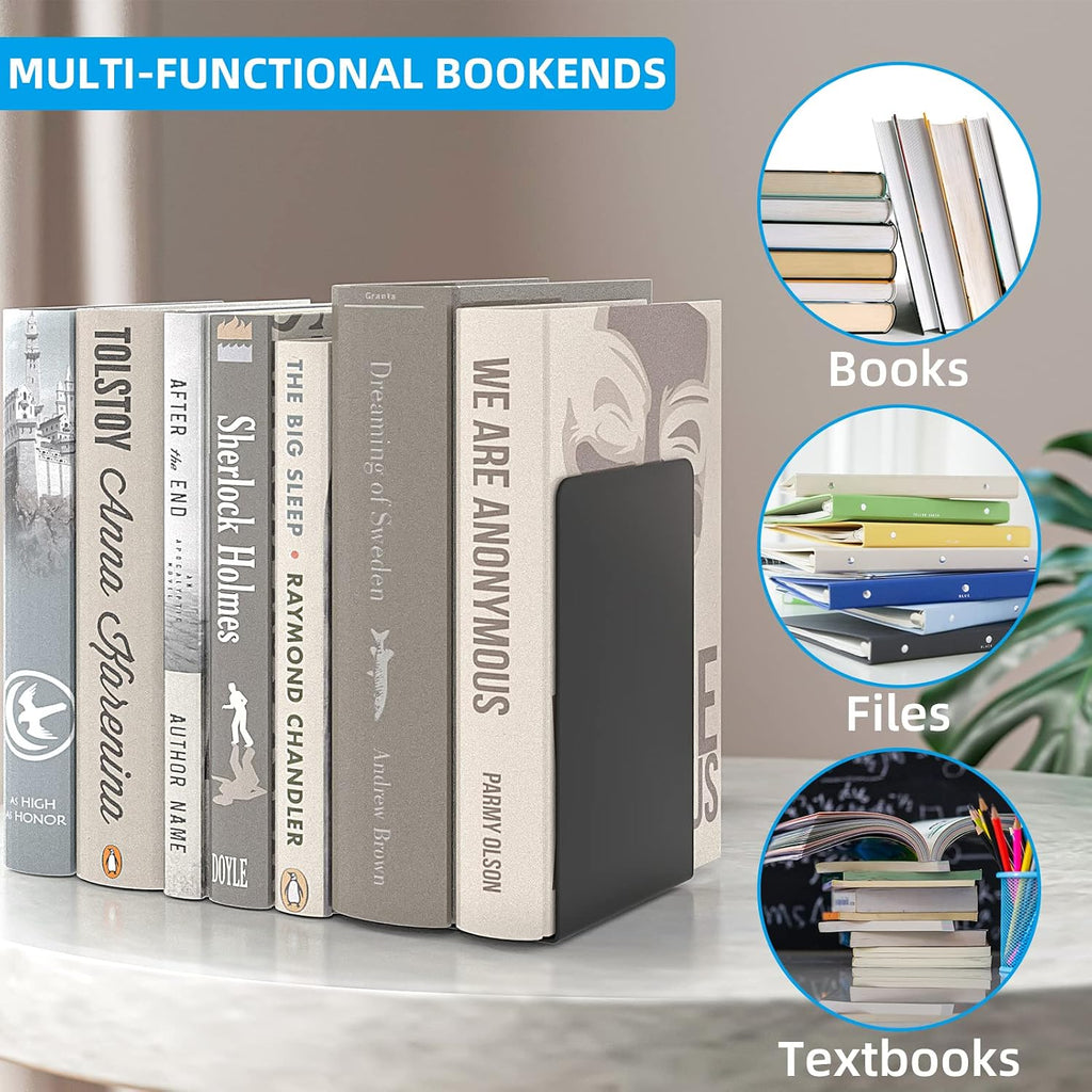 VFINE 3 Pairs Book End, Bookends for Shelves, Book Stopper for Heavy Books