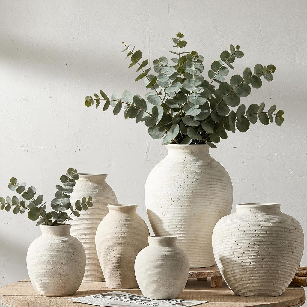 Vanselia Ceramic Flower Vase Home Decor - Large Tall Farmhouse Table Vases Rustic Vintage Living Room Kitchen Bedroom Decorations for House Book Shelf Office Coffee Desk Dining Fireplace (12" Rustic)
