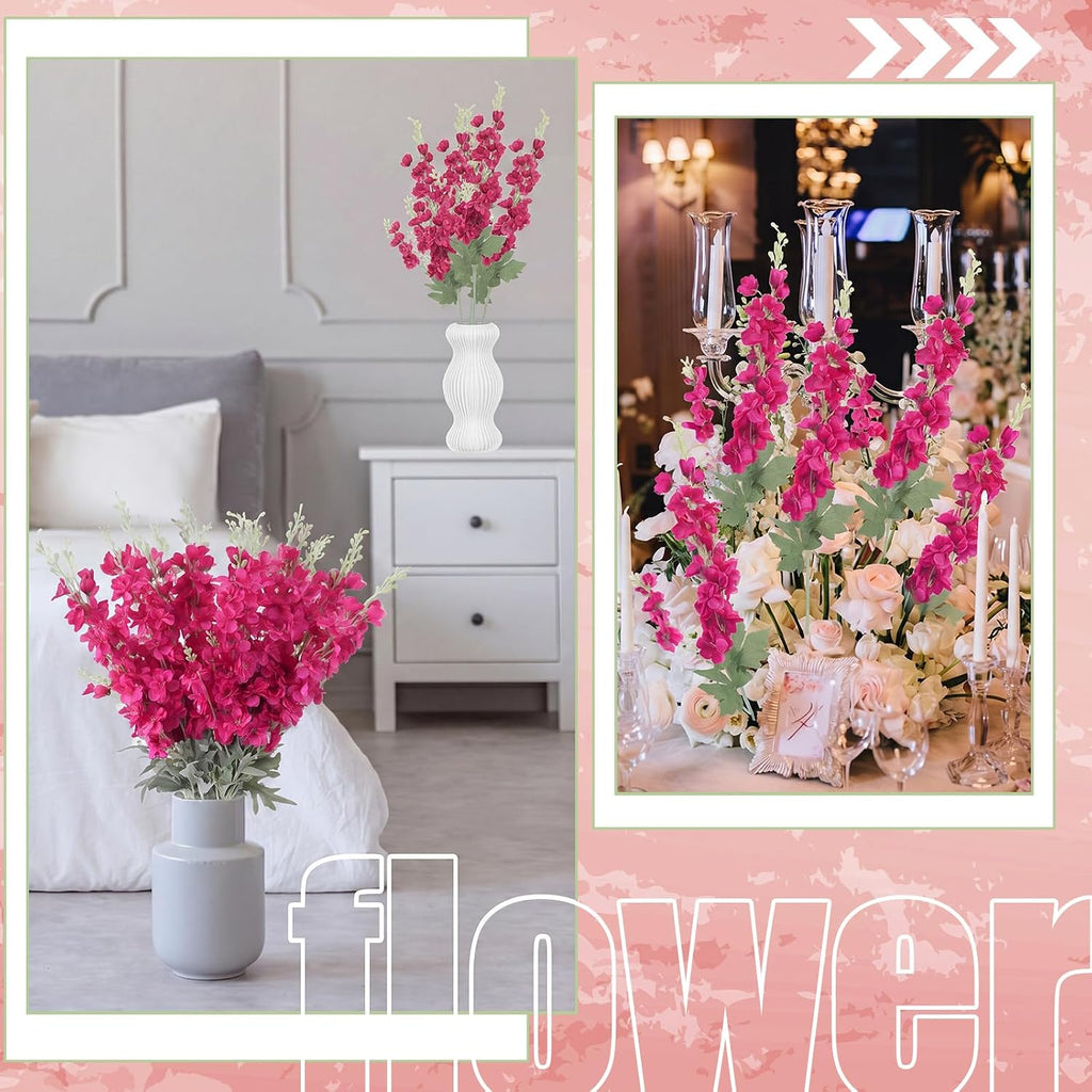 Thiccywoov 42 Pcs Rose Red Delphinium Artificial Flower Bulk, 34.25"