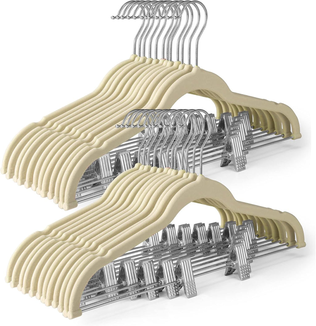 HOUSE DAY Skirt Hangers 24 Pack, Velvet Pant Hangers with Adjustable Clips