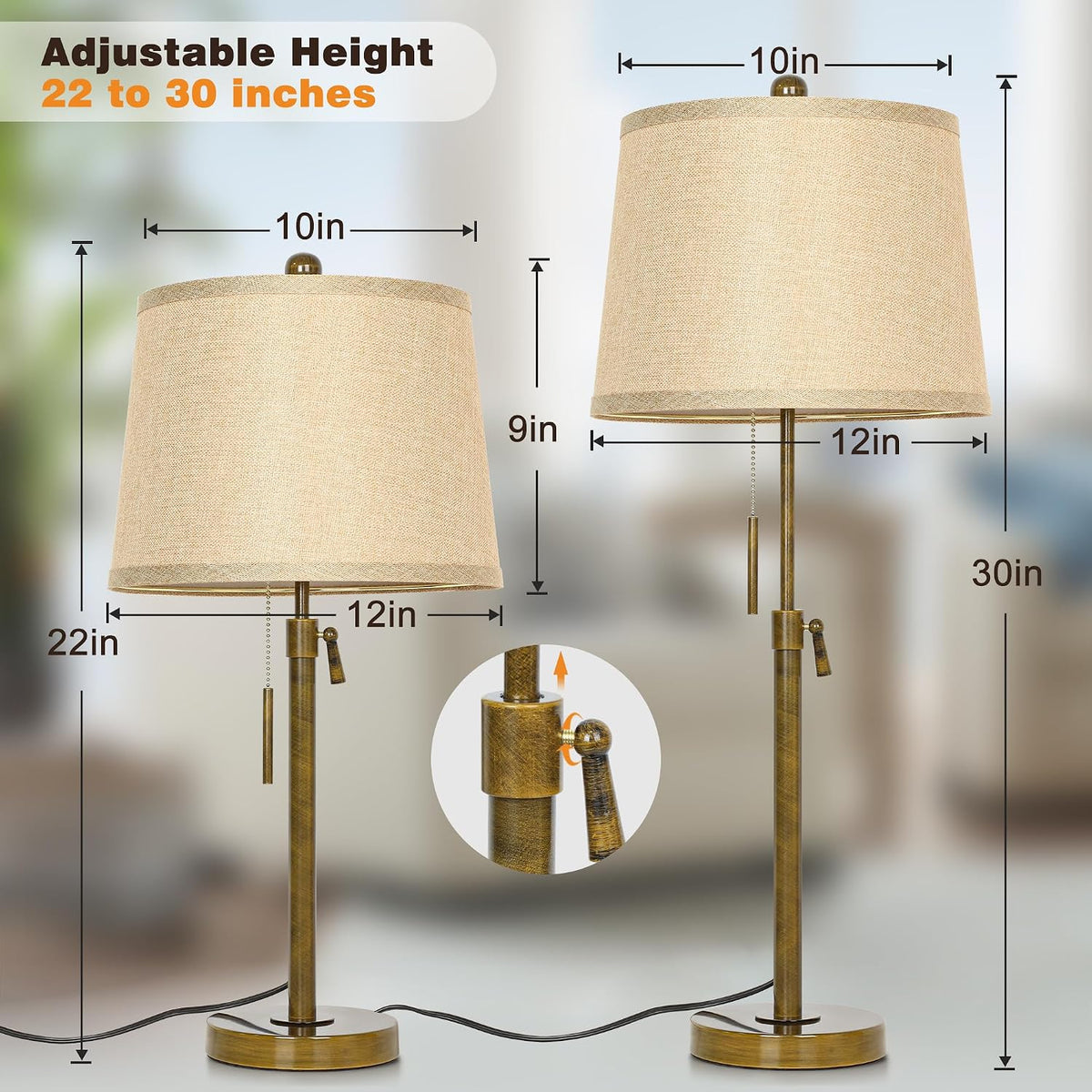JUNNAI Antique Bronze Table Lamps Set of 2