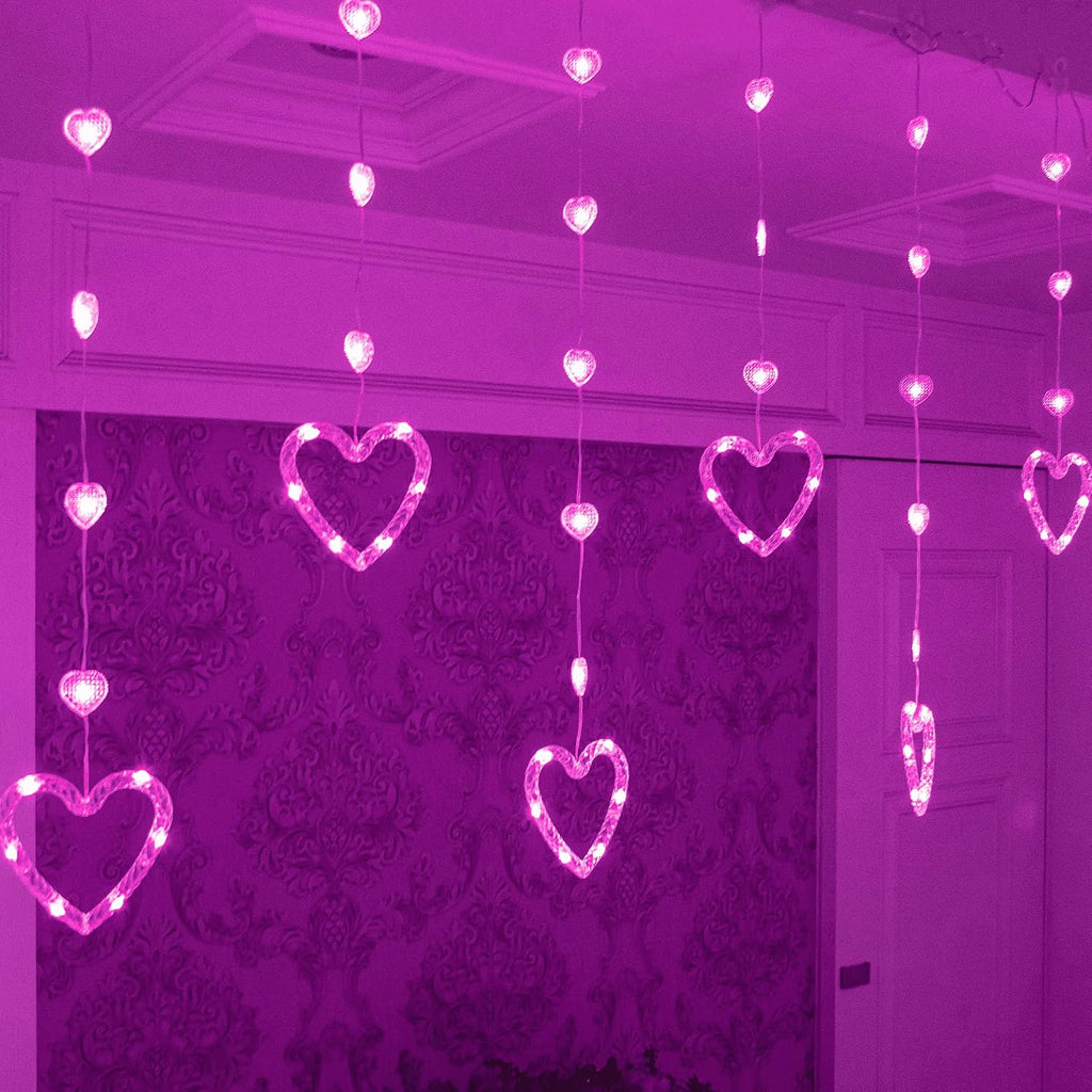 YOLIGHT Heart Curtain Lights, 9.8ft Valentine's Day Decoration, USB sLED Hearts String Lights, Light up Heart Hanging Lights for Valentines Mother's Day Room Decor (Pink)
