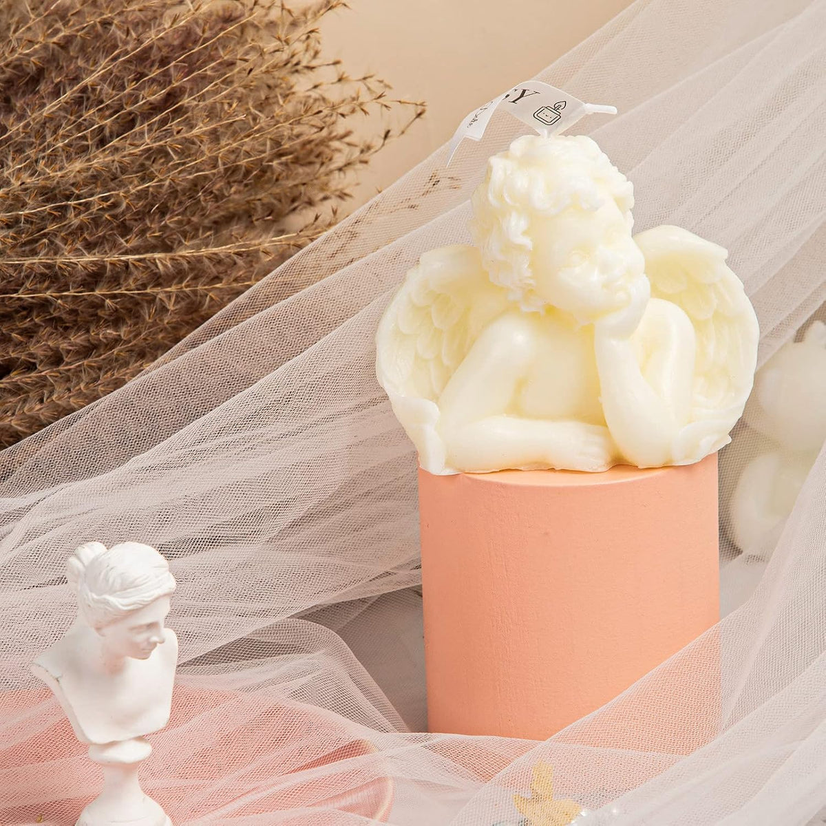 Nuanchu 2 Pieces Angel Candle Scented Candle Wax Vegan Room,White