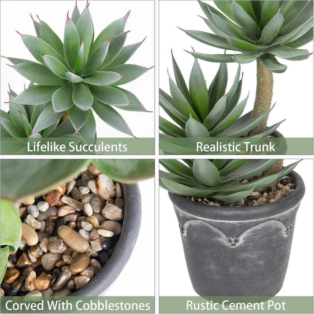 Hollyone Large Artificial Succulent Plants Fake Agave Succulents Potted 13" Faux Plant in Vintage Cement Pot Succulent Aloe Plant Indoor for Desk Home Office Living Room Table Shelf Decor