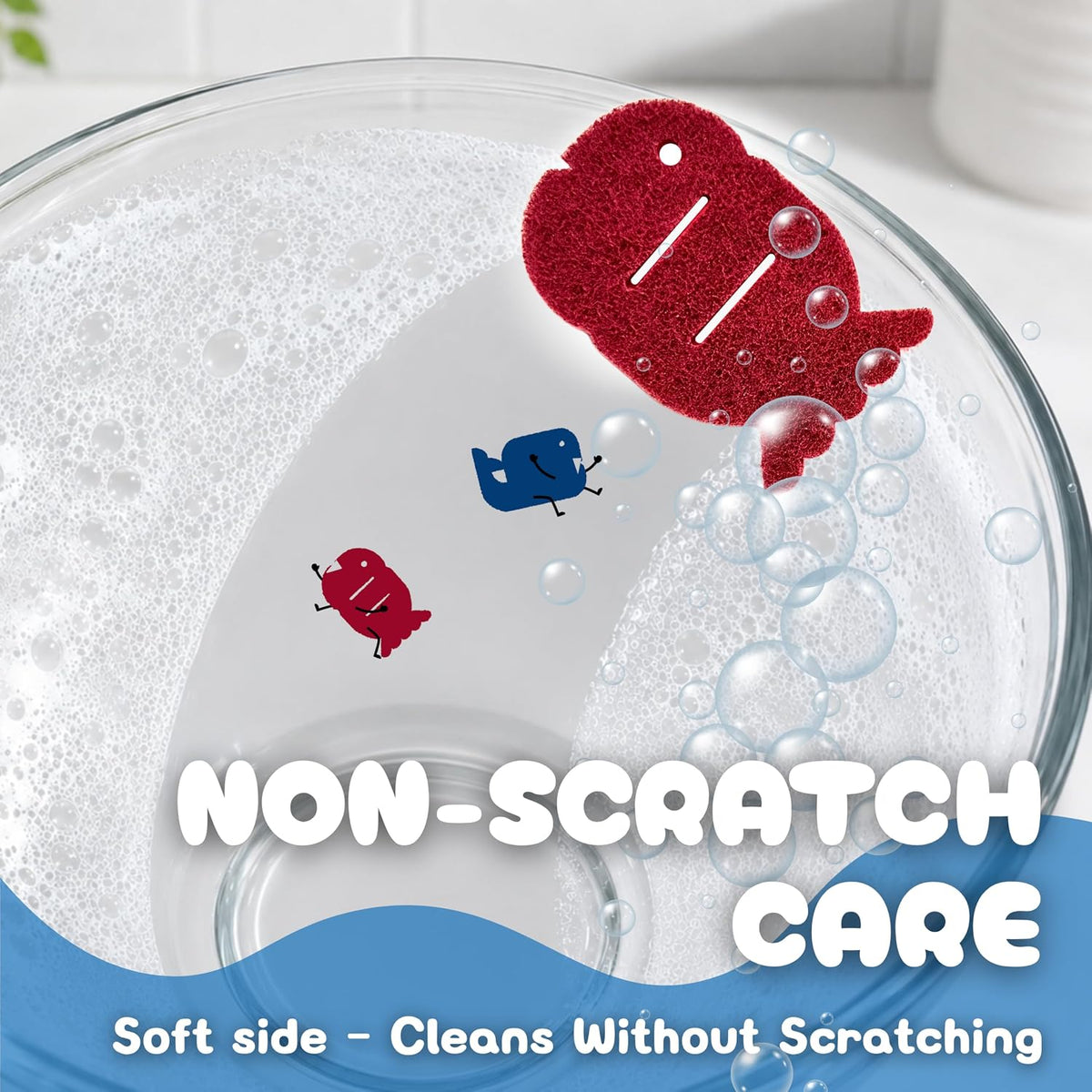 5 Pack Multipurpose Dual Sided Triple Layer Dish Sponges Kitchen (Fish)