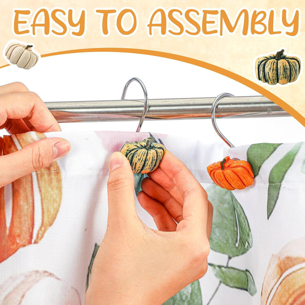 Reallnaive 12 Pcs Pumpkin Fall Shower Curtain Hooks Farmhouse, Green
