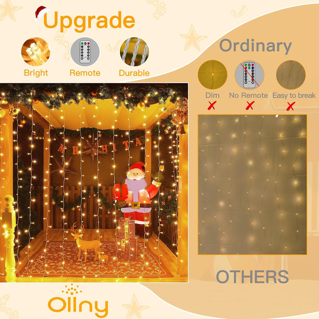 Ollny 2 Pack Curtain Lights, 400LED 6.6x6.6ft Fairy Lights with Remote