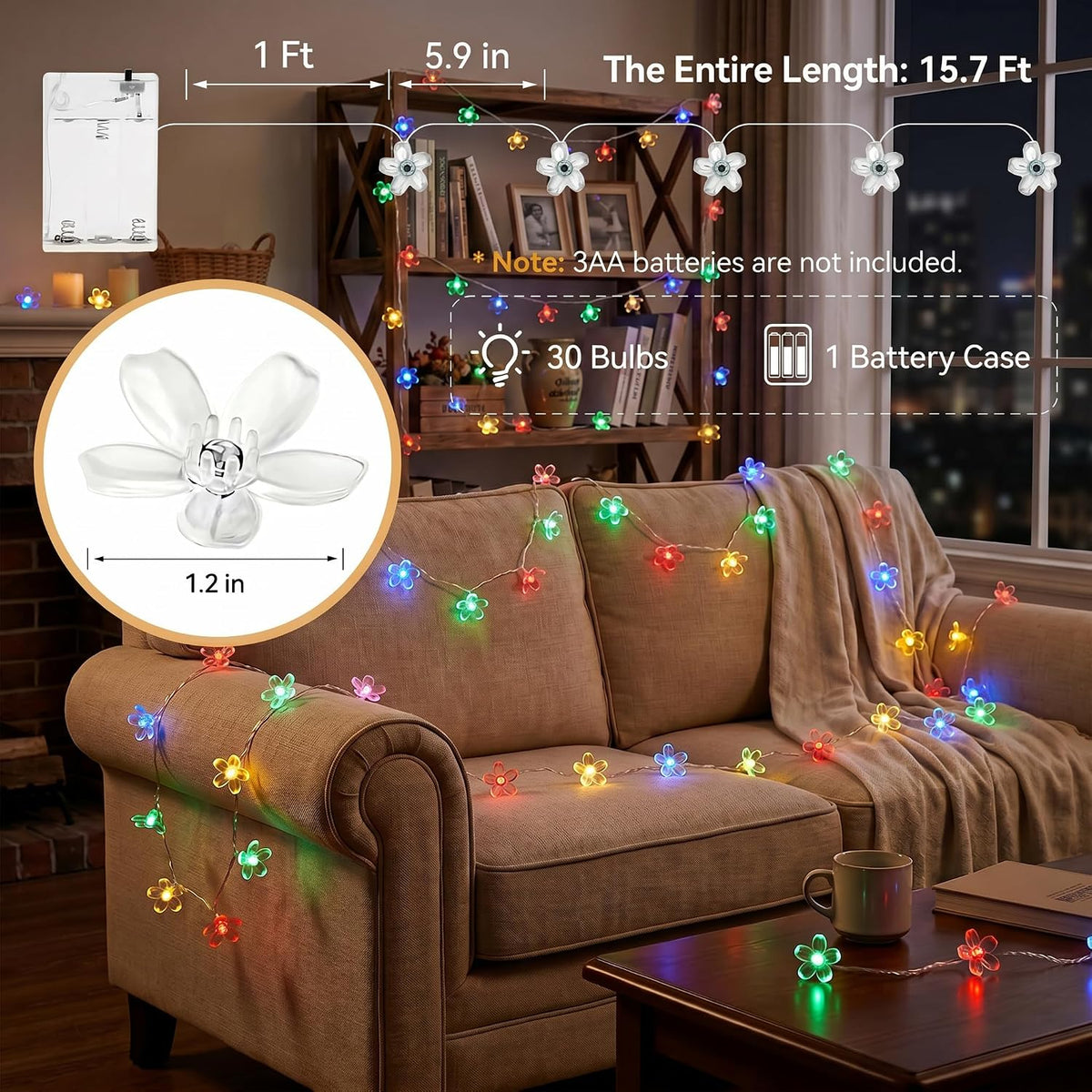 ITICdecor Flower String Lights Battery Operated 15FT 30LED Multicolor