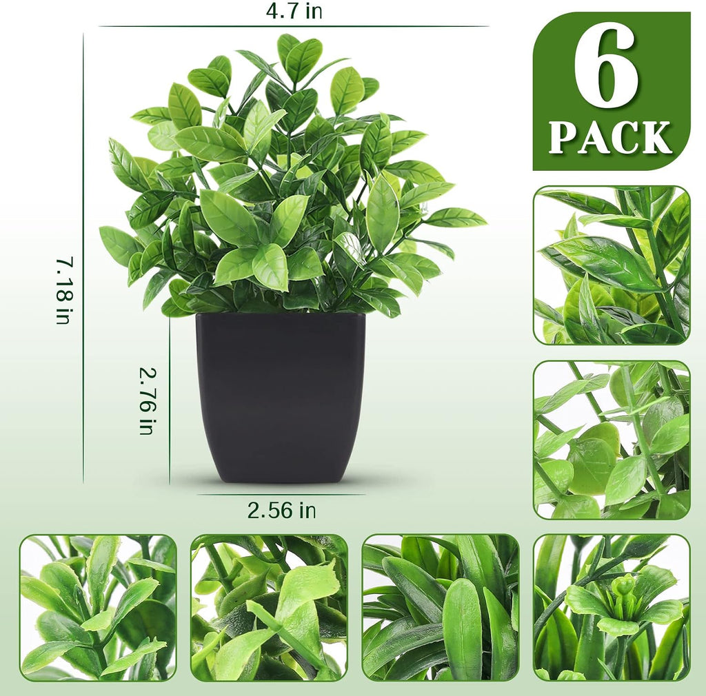 Der Rose 6 Pack Mini Fake Plants in Black Pots, 7" Bathroom & Desk Decor