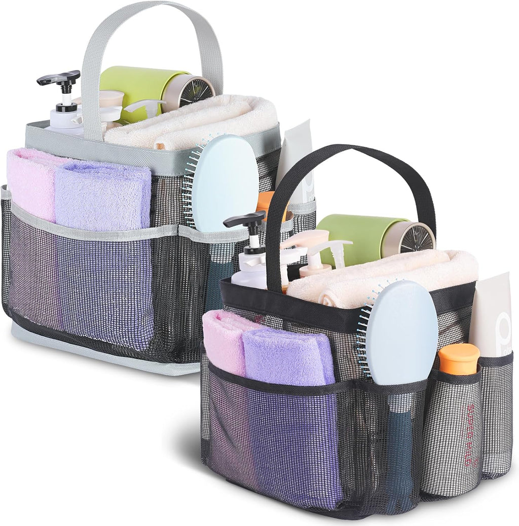 EUDELE 2 Pack Mesh Shower Caddy Portable for College Dorm Room Essentials, Shower Caddy Dorm with 9-Pocket Large Capacity,Shower Bag for Beach,Swimming,Gym