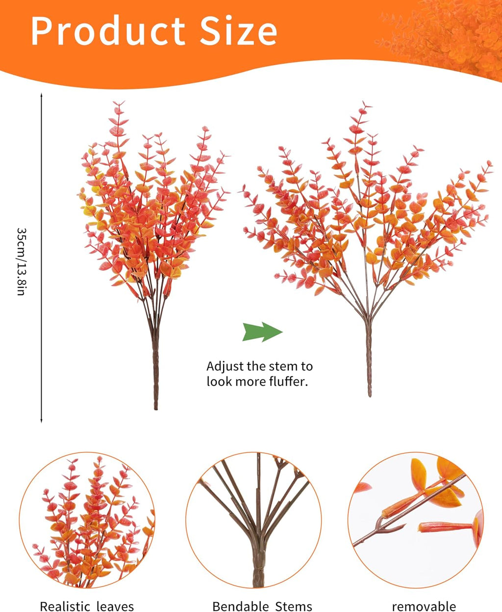 Coferset 8 Bundles Outdoor Fall Faux Eucalyptus Plants,Orange