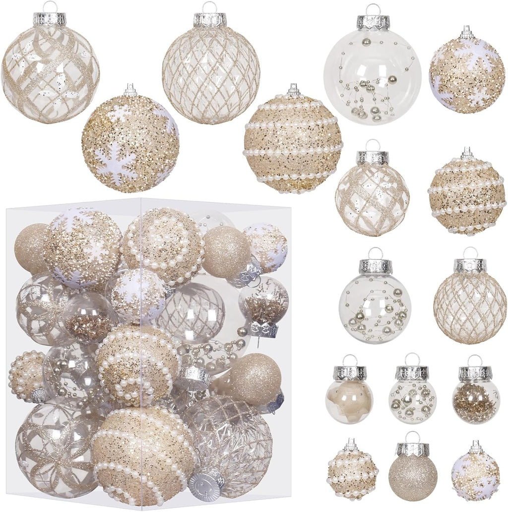 33PCS Champagne Christmas Ball Ornaments Set for Xmas Tree Decorations