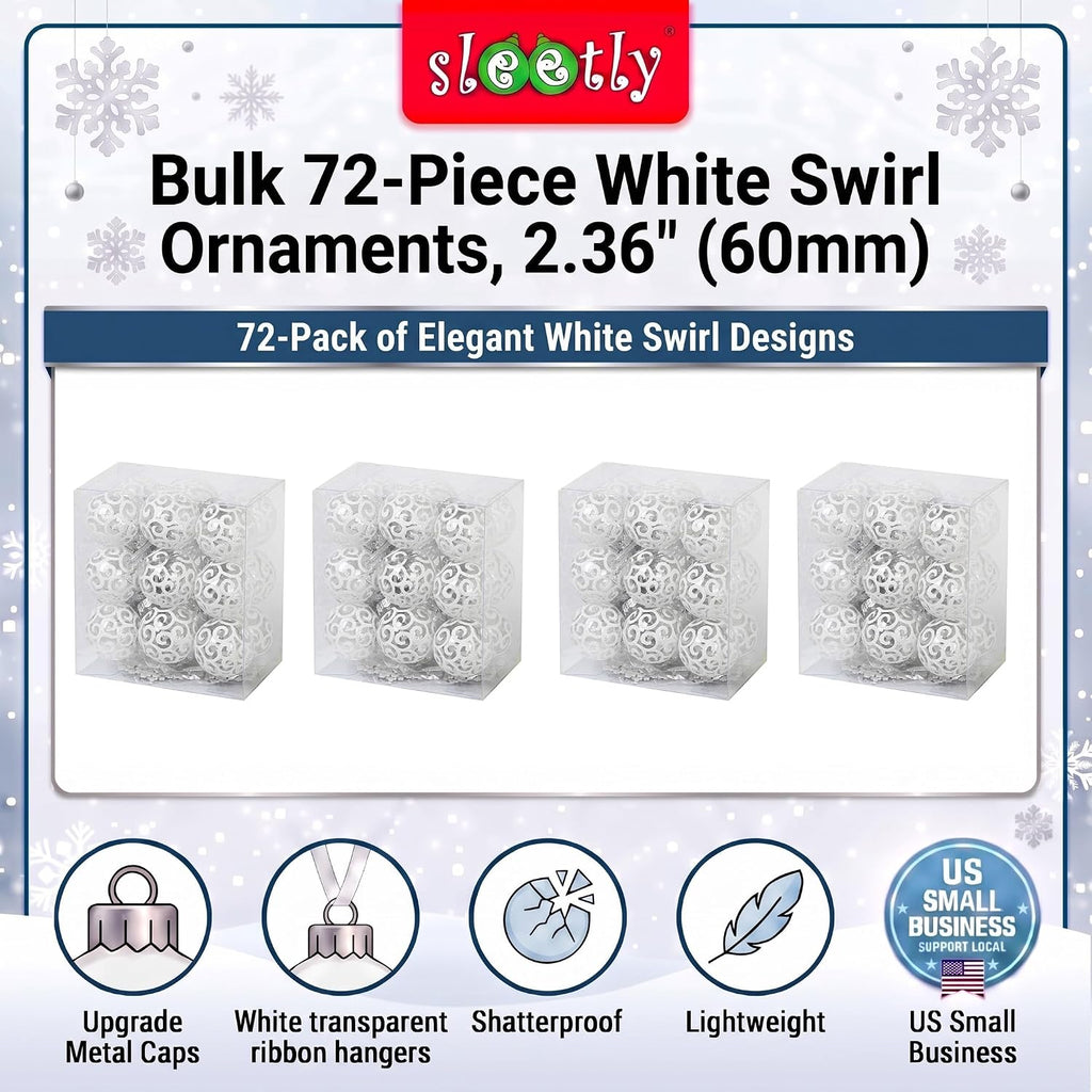 Christmas Balls, White Shatterproof Christmas Tree Ball Ornaments, Small 2.36 Inch 4 Sets