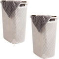 Mind Reader Tall Tapered Laundry Hamper with Lid, 60L Clothes Basket, Narrow Base Design for Bathrooms, Closets and Laundry Rooms, Plastic, 2 Pack, Ivory