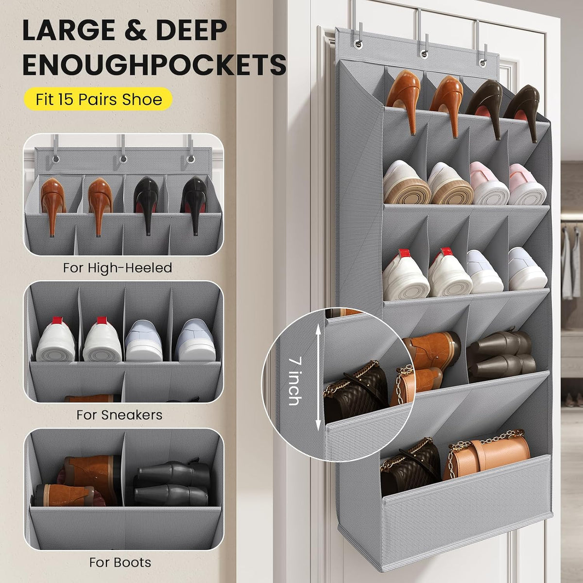 Mefirt Large Over the Door Shoe Organizer for Closet Fit 20 Pairs