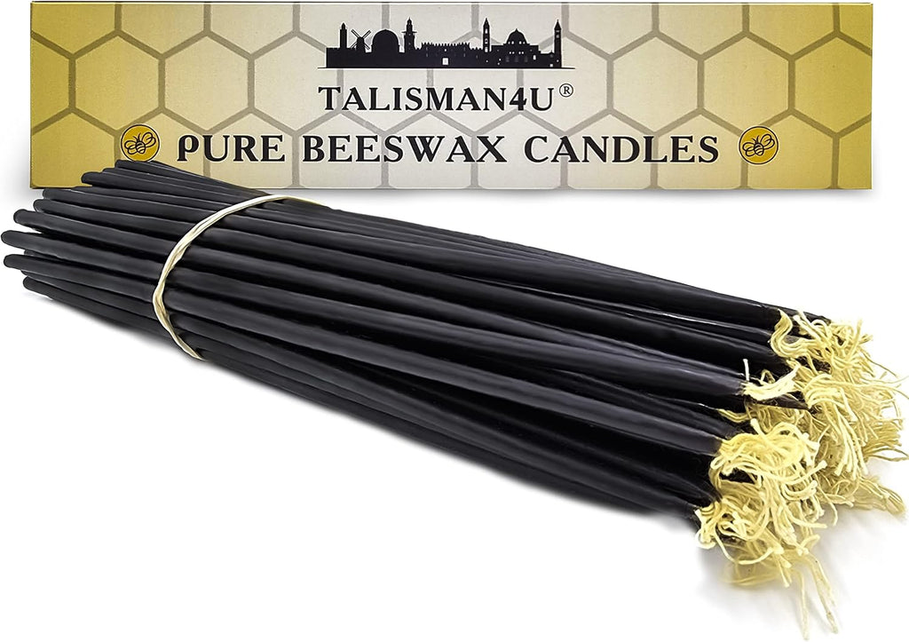 TALISMAN4U 50 Black Beeswax Taper Prayer Candles 11inch Holy Land Jerusalem