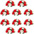 10Pcs Artificial Rose Balls for Centerpieces (Red & White)