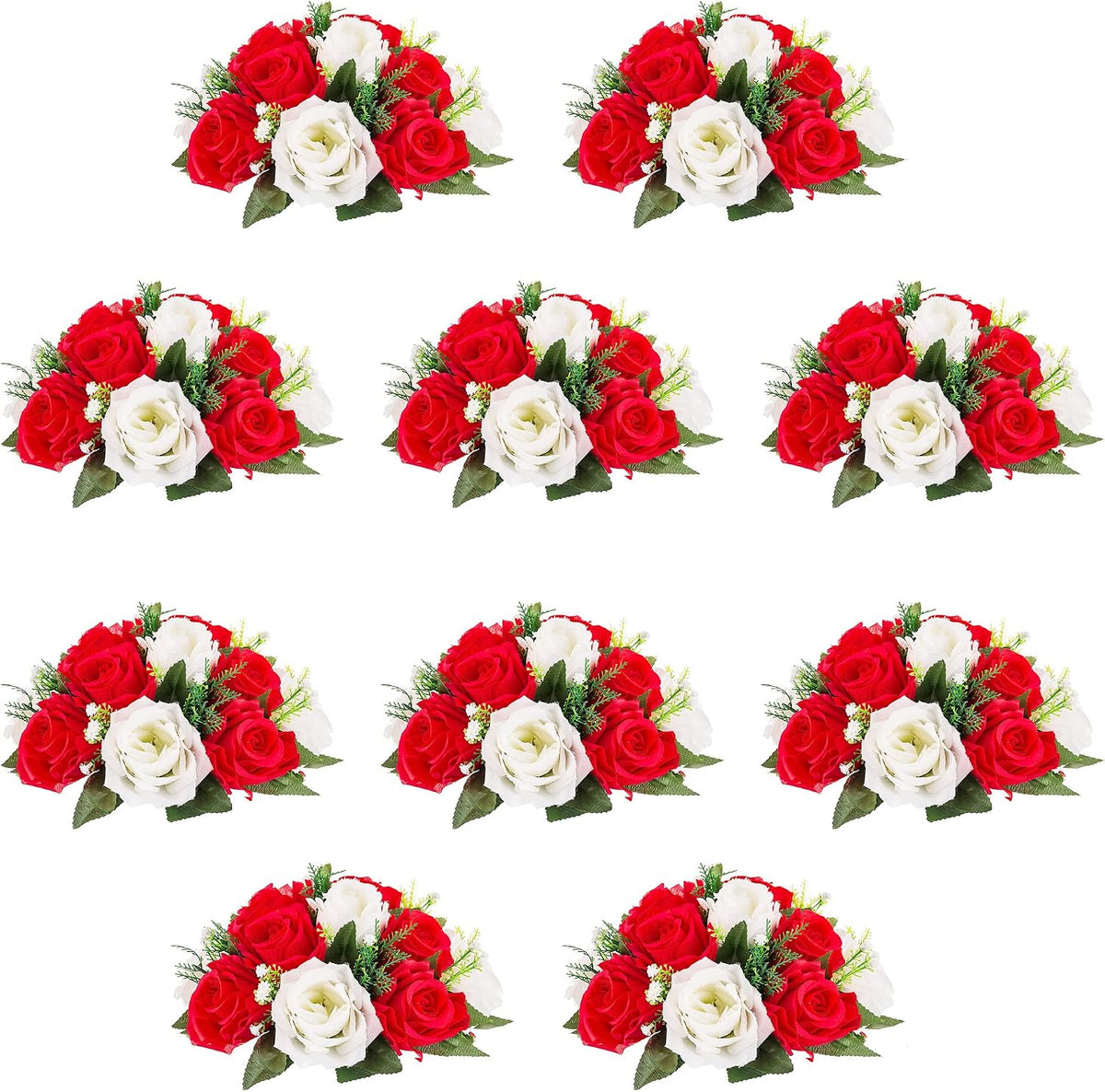 10Pcs Artificial Rose Balls for Centerpieces (Red & White)
