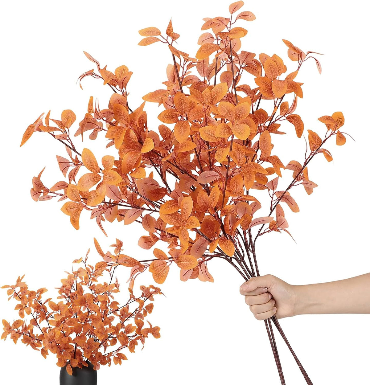 Janinka 5 Pcs Faux Fall Eucalyptus Stems for Vases Farmhouse, Brown