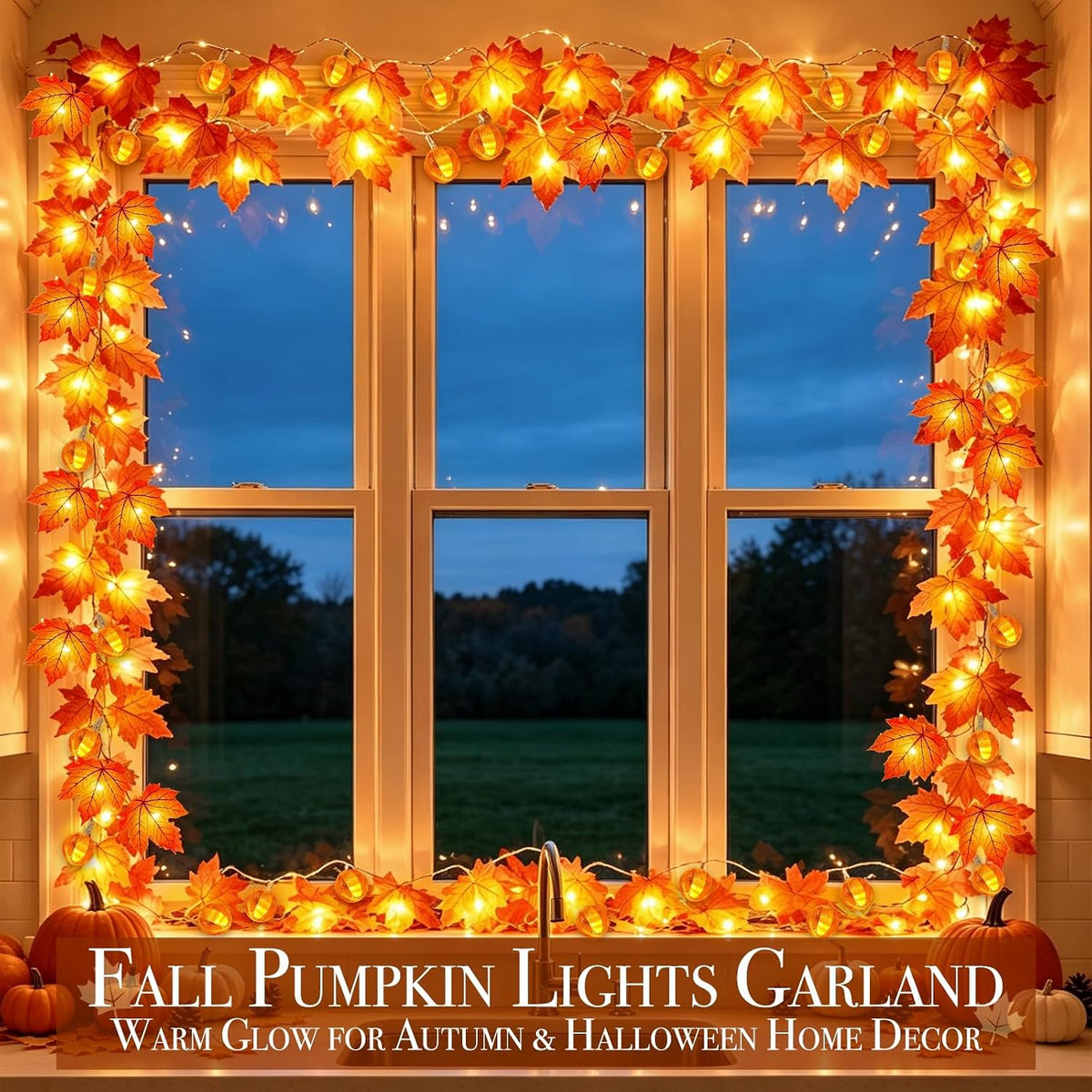 3 Pack Timer Fall Garland with Pumpkin Lights 30Ft 60LED Pumpkin Garland