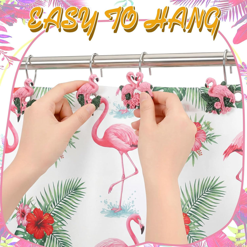 Amyhill 12 Pcs Flamingo Shower Curtain Hooks, Nautical Stainless Steel